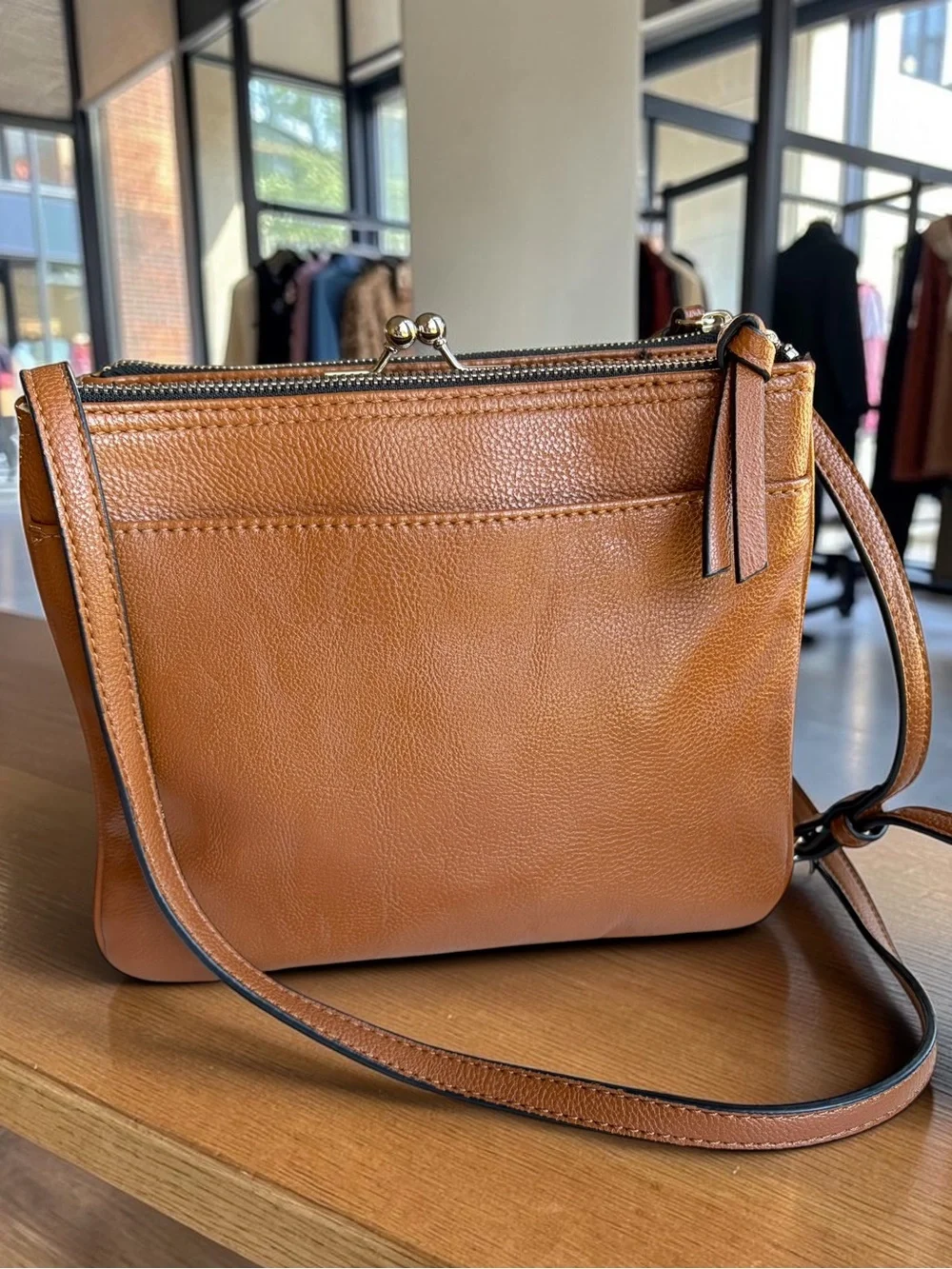 Nine West Warm Brown Crossbody with Kiss-Lock Detail